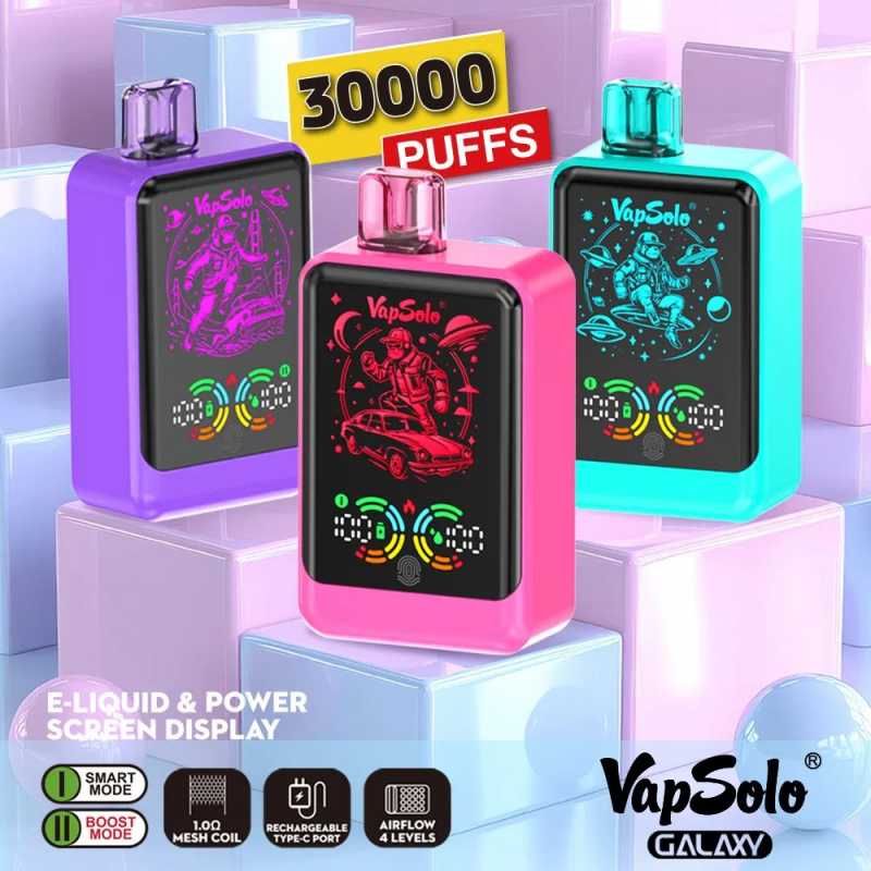 Vapsolo-New-30K-Galaxy-30000-Puffs-Digital-Full-Smart-Screen-Puff-30K-Convert-Two-Modes-Rechargeable-Electronic-Cigarette-Video-Vaper-PodsVapsolo Galaxy 30K